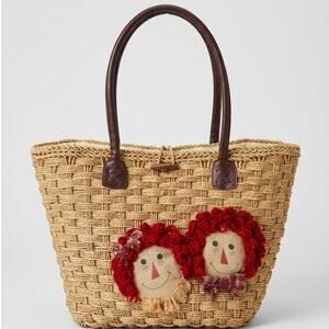 Vintage Raggedy Ann Andy Woven Straw Tote Bag Fall Autumn Holiday Basket Purse